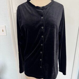 Route 66 Black Velour Button Front Top Size Large Soft Velvet Feel